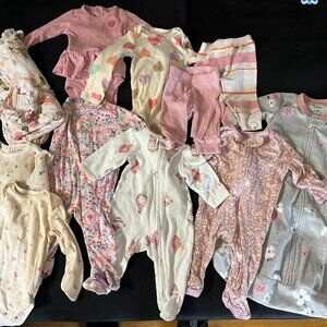 Baby Girls 0-3M Bundle - Blanket, Long Sleeve Onesies, Pants, Sleep Sack